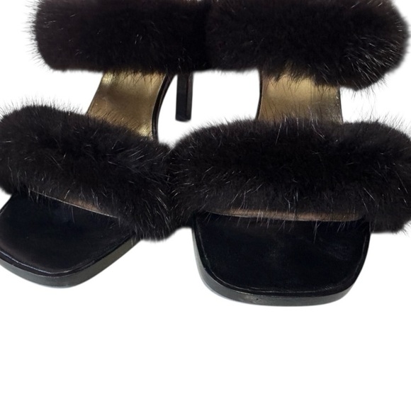 Vintage ESCADA fur kitten heel sandals +  matching baguette suede purse size 7.5 - Picture 6 of 16